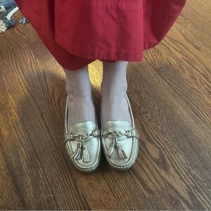 Antonio Melani Gold Leather Loafers with Tassels